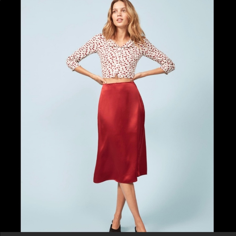 Reformation Violetta Silk Midi Skirt 0